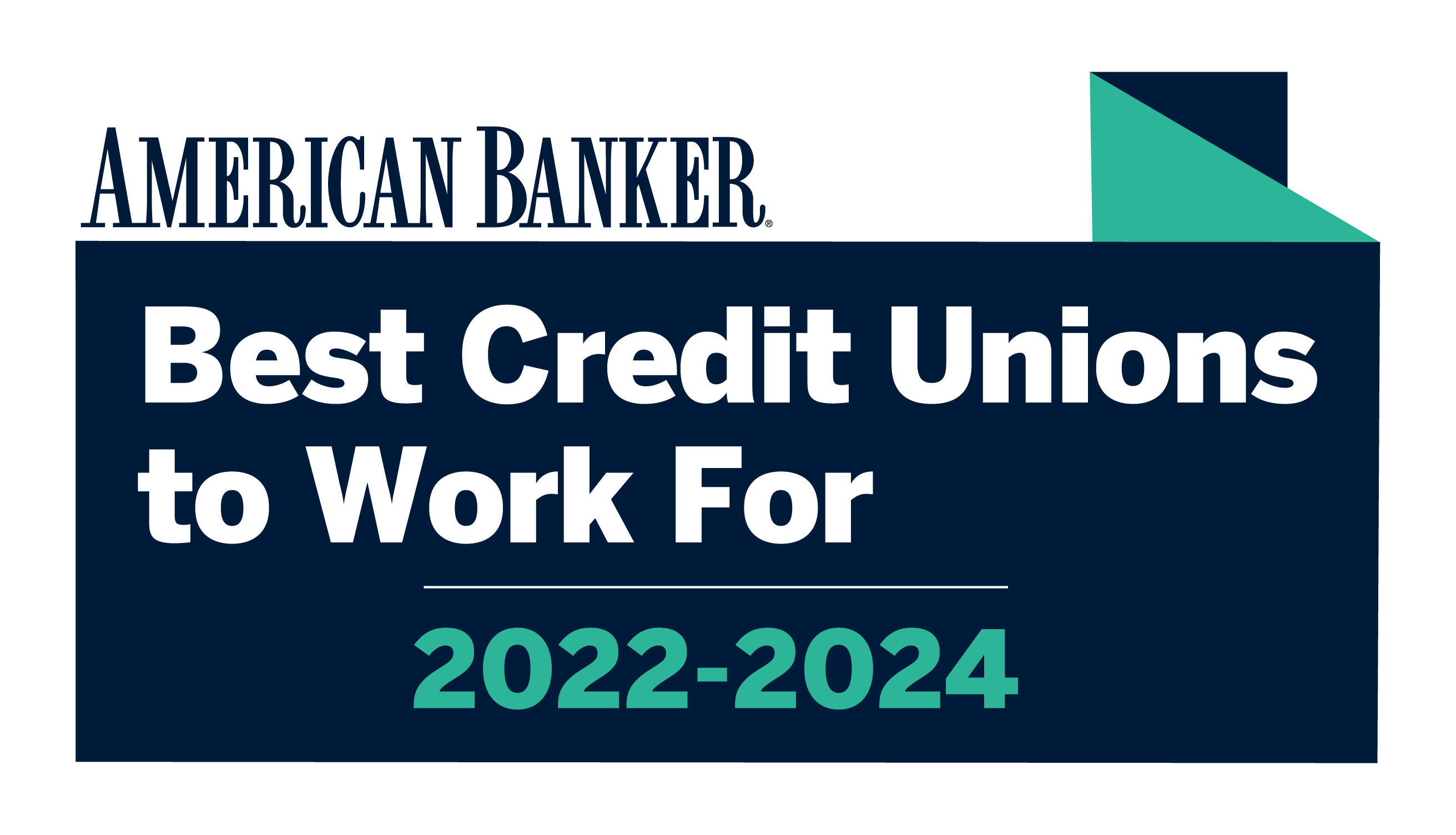 Logo for American Banker featuring "Best Credit Unions to Work For" with the years 2022-2024.